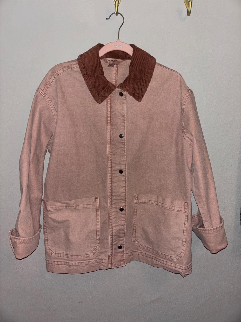 Old Navy Dusty Pink Jacket with Brown Corduroy Collar